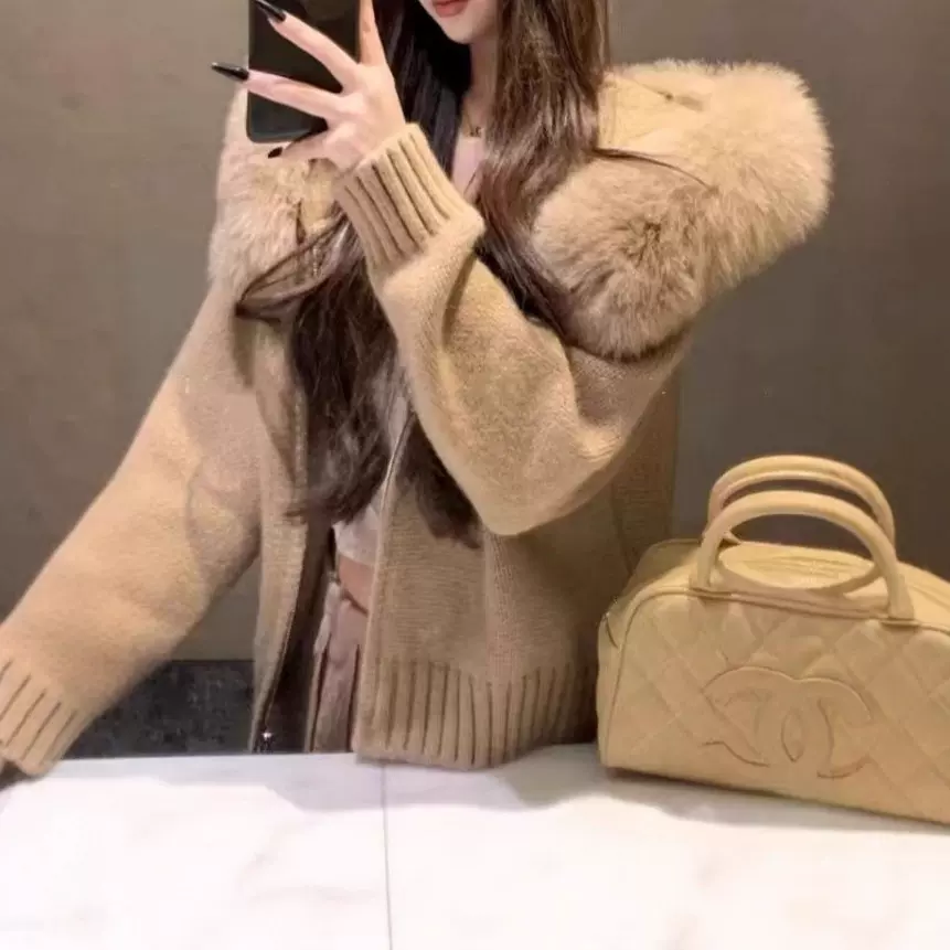 2025年秋冬新款加厚连帽大毛领针织衫上衣外套女连帽时尚百搭外套