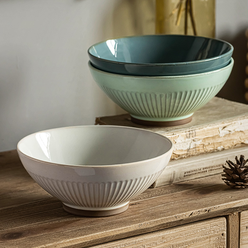 Recomendar japonés retro cubo tazón de fideos de cerámica tazón de sopa hogar ensalada de frutas tazón ramen tazón al por mayor ligeramente defecto