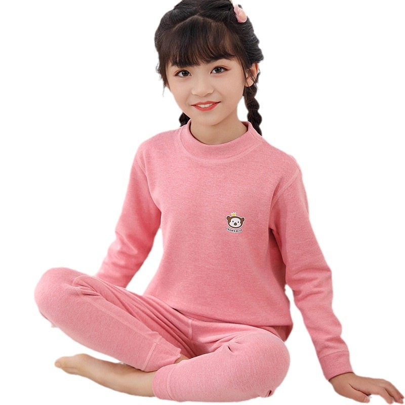 소녀들의 가을과 겨울 양모 실크를 세트 어린 이용 가을 옷과 바지 소년을위한 미들 칼라 작은 높은 칼라 열 속옷