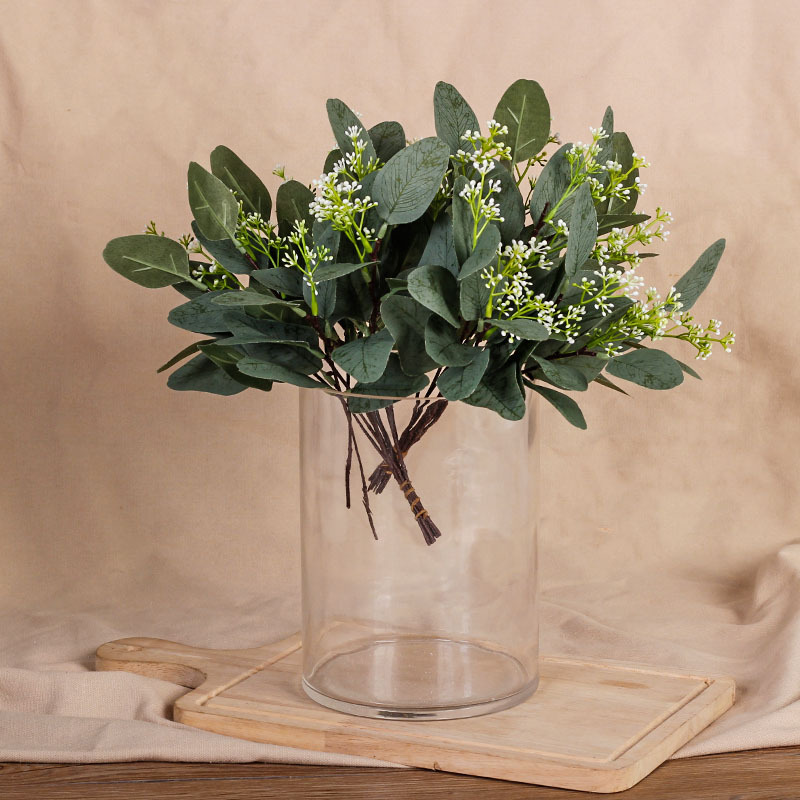 Amazon cross -border artificial flower artificial eucalyptus leaf stem short silver and branches green plant flower beam wedding decoration 2