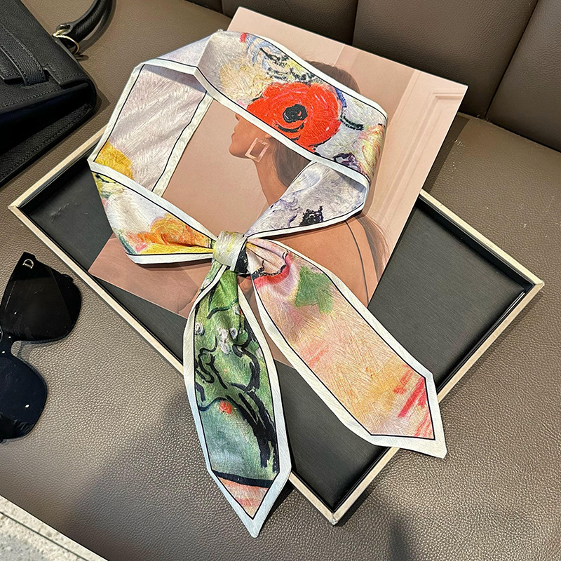 Pequeña correa de cabello para mujeres nuevos estilo coreano inins de moda pinturas al óleo de punta pies pequeños pañuelos largos para atar bolsos cinturón para atar bufandas de cabello