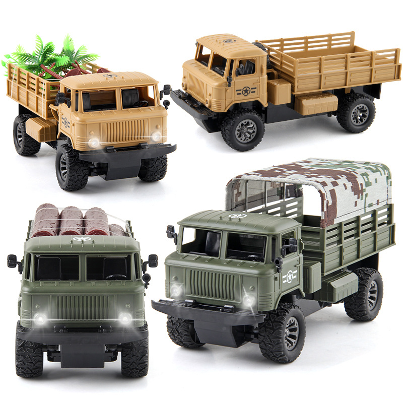 男孩玩具四通充电遥控车军事越野攀爬车运输车带灯光儿童玩具礼物