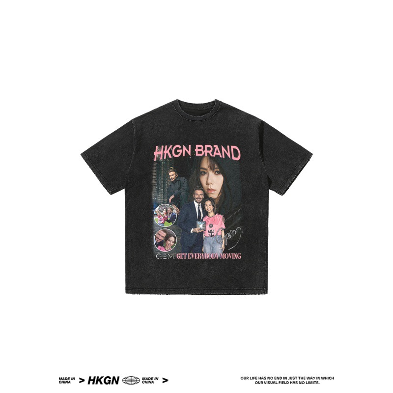 Deng Ziqi Beckham impresa camiseta de manga corta de cuello redondo suelta estrella de moda de fútbol