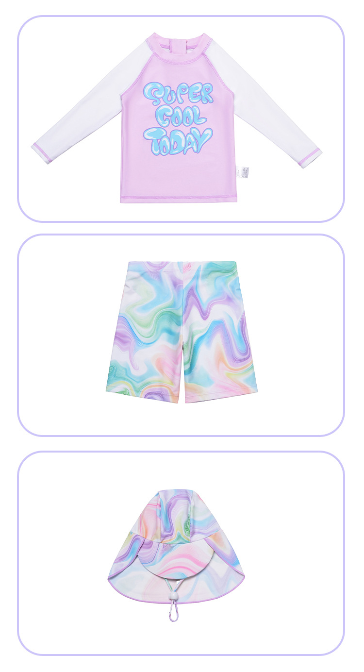 Neuer, niedlicher zweiteiliger Badeanzug mit kurzen Shorts für Mädchen, Sonnenschutz, langärmliges Kinderbadeanzug-Set für größere Mädchen_voghion.com