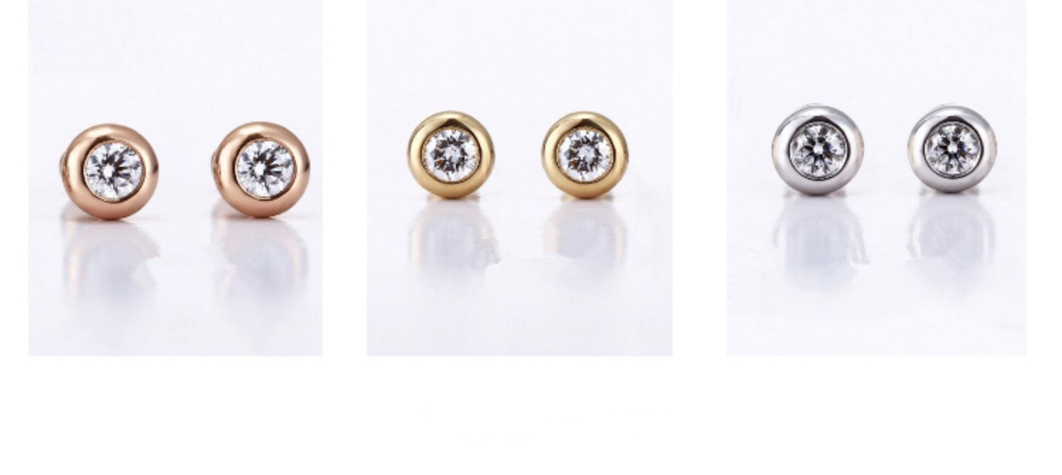 1g Weight 925 Sterling Silver Ear Needle Material 1 Pair Rose Gold Plated White Gold Plated 925 Sterling Silver Rhinestones Round Ear Studs