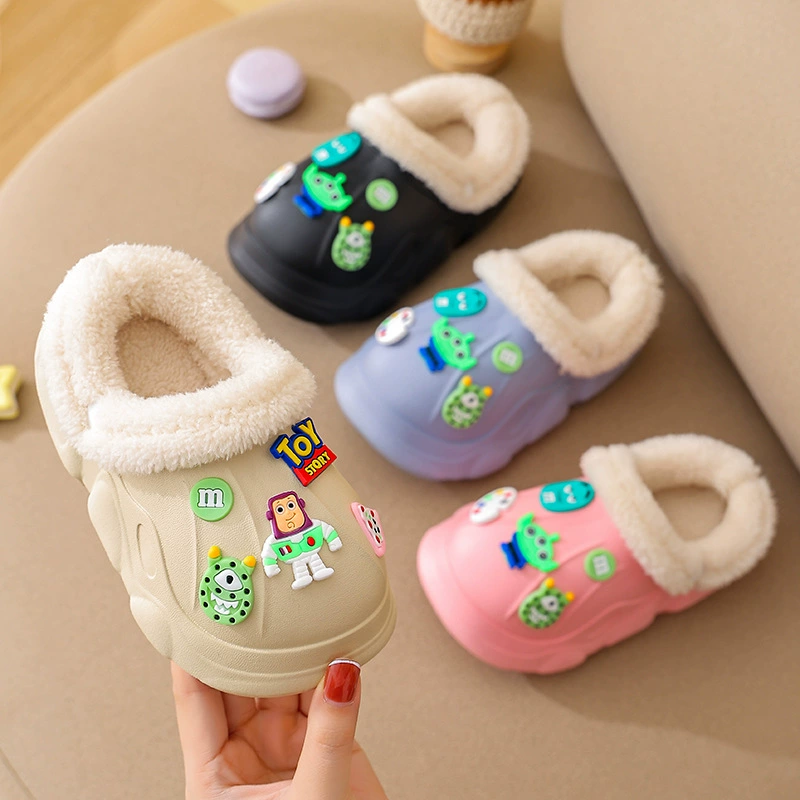 Детские хлопковые тапочки из ЭВА, зимние теплые съемные противоскользящие семейные хлопковые тапочки с рисунком Базза Лайтера для мальчиков и девочек