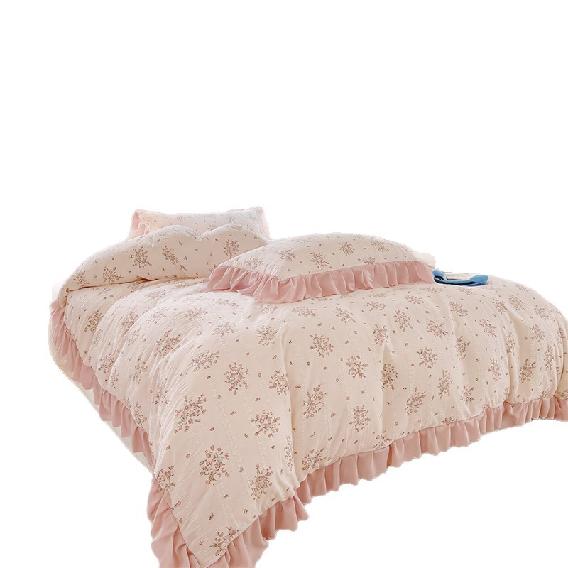 26 bambú de algodón cama de cuatro piezas pequeñas flores frescas pequeñas flores de encaje estilo de viento princesa viento tres piezas flor de bosque