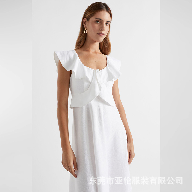 Customized Ruffle Dress, White Dress with Flying Sleeves, Custom-Made Company, Custom-Made Skirt