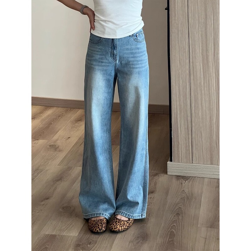 2025 New Summer Light Blue Wide-Leg Jeans for Women Pear-Shaped Loose Slimming Narrow Straight Pants 2025 New Summer Light Blue Wide-Leg Jeans for Women Pear-Shaped Loose Slimming Narrow Straight Pants