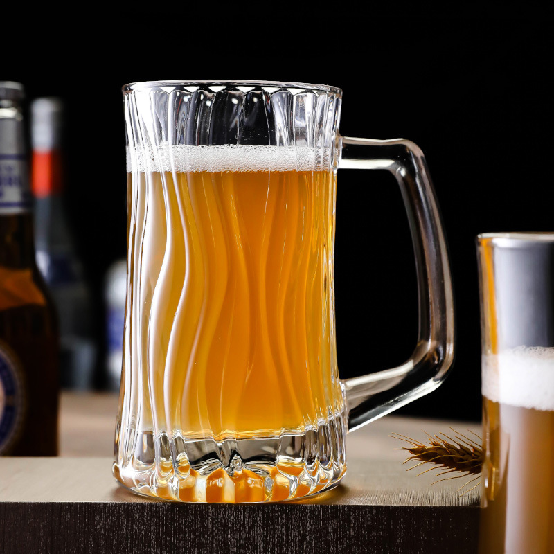 Taza de cerveza artesanal gruesa creativa de gran capacidad Taza de té para el hogar Taza de agua de vidrio con asa Taza de cerveza para mayoristas