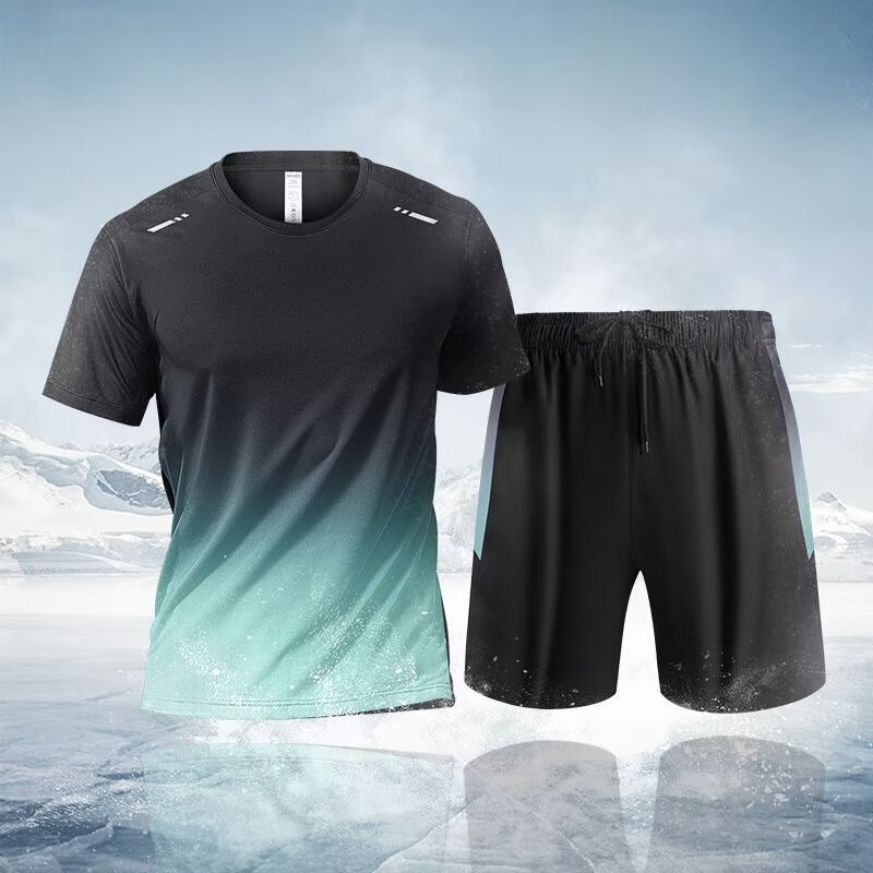 T-shirt de tendencia de verano coreano de dos piezas de secado rápido delgado hombre hielo malla ropa deportiva de manga corta suelta