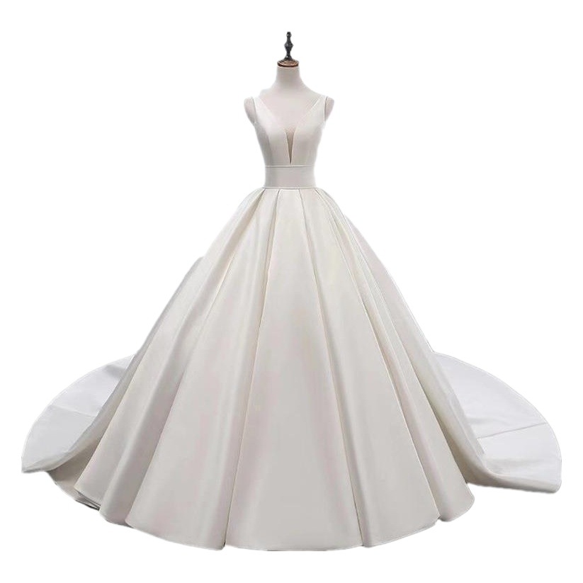 Nuevo vestido de novia 2025 primavera, comercio exterior transfronterizo, Amazon, vestido de novia de satén francés de doble hombro, sencillo, de cintura media, talla grande