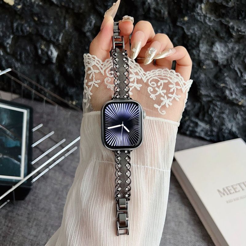 适用于AppleWatch10苹果手表iwatch9876SE蕾丝花边镶钻手镯式表带|undefined
