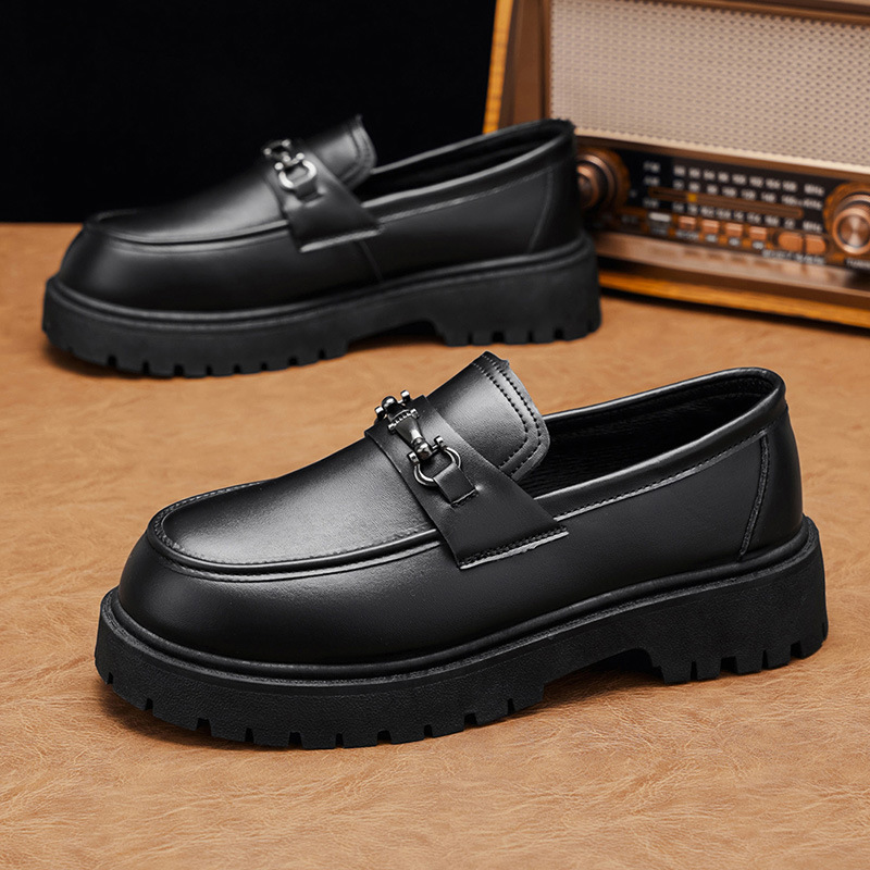 Cross-Border Large Size Thick-Soled Height-Increasing Men's Leather Shoes, Patent Leather Glossy Casual Chunky Heel Loafers, Hairstylist Trendy Shoes Cross-Border Large Size Thick-Soled Height-Increasing Men's Leather Shoes, Patent Leather Glossy Casual Chunky Heel Loafers, Hairstylist Trendy Shoes