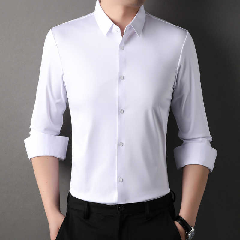 Solid Color Long-Sleeved Shirt for Men, Seamless, Iron-Free, Stretchy, Breathable, Business Casual, Slim-Fitting, Professional Wear, White Shirt for Men Solid Color Long-Sleeved Shirt for Men, Seamless, Iron-Free, Stretchy, Breathable, Business Casual, Slim-Fitting, Professional Wear, White Shirt for Men