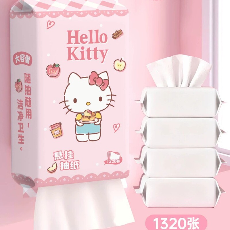 Sanrio Wood Pulp Napkins, Hanging Type, Economical Pack for Home Use, Tissue Paper for Wiping Hands, Toilet Paper, Suitable for Student Dormitories Sanrio Wood Pulp Napkins, Hanging Type, Economical Pack for Home Use, Tissue Paper for Wiping Hands, Toilet Paper, Suitable for Student Dormitories