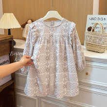 女童连衣裙秋季新款儿童小清新圆领公主裙宝宝长袖洋气小飞袖裙子