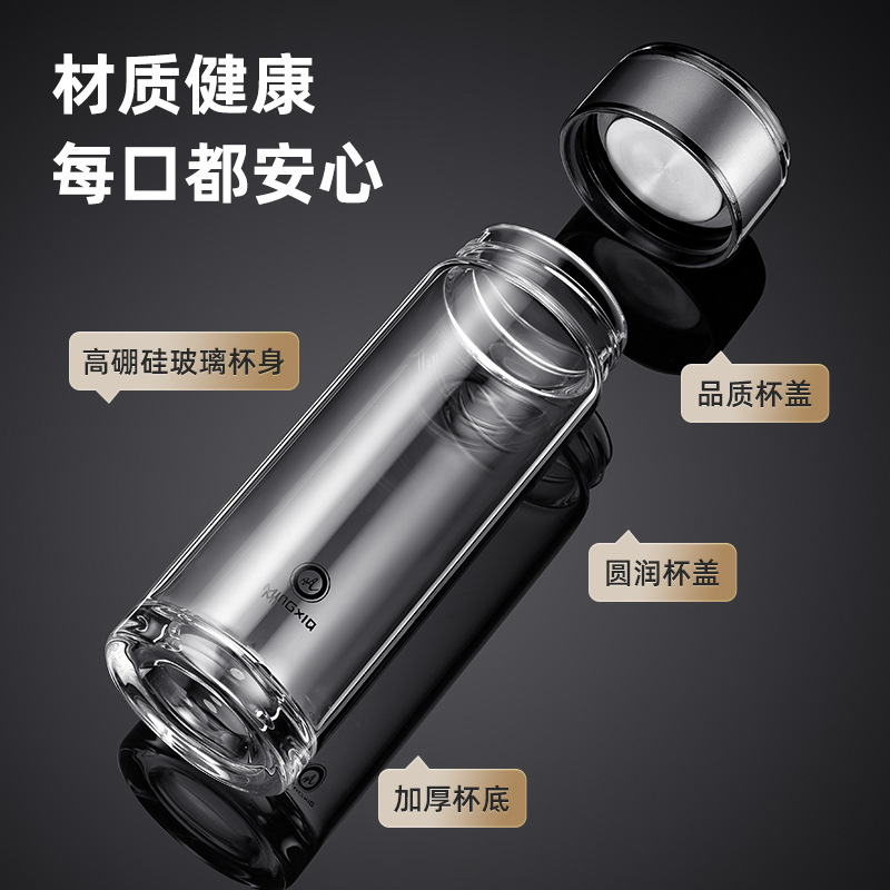 明霞單層大容量玻璃杯家用透明水杯便攜車載泡茶杯伴手禮杯子批發