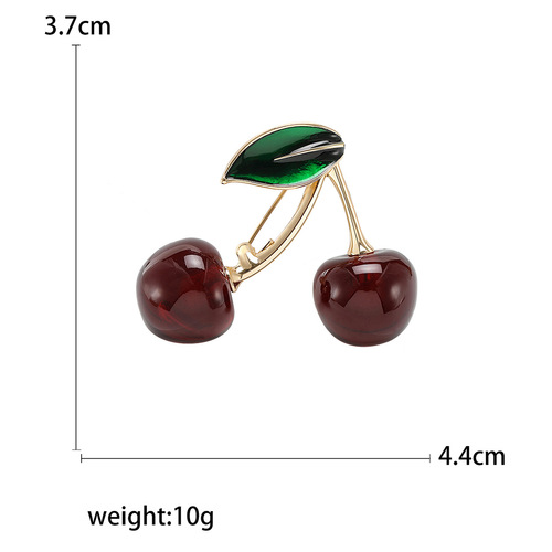 Korean Style Fashion Sweet Cherry Chia Pin, Simple and Fresh Fruit Alloy Pin, Versatile Suit Attire Accessory