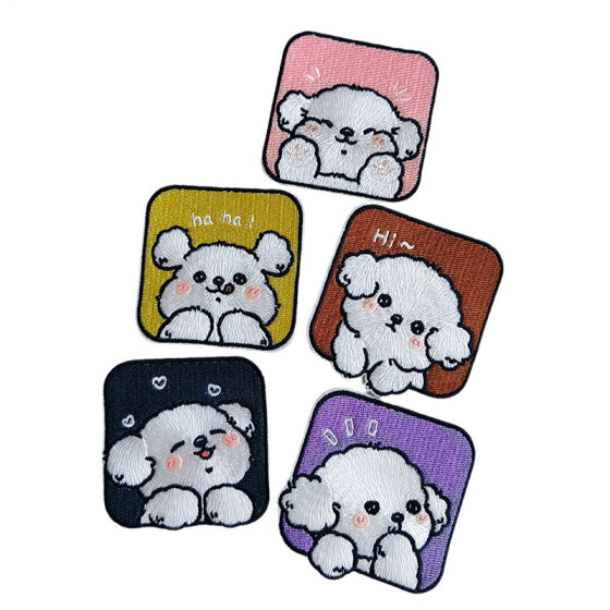 Cute Square Puppy Embroidered Cloth Sticker Clothes Patch Clothing Bag Decorative Sticker Down Jacket Hole Repair Subsidy