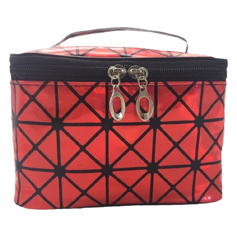 Moda europea y americana rombo 3D láser Pu plegable bolsa de cosméticos bolso de viaje portátil bolso de almacenamiento impermeable bolsa de lavado