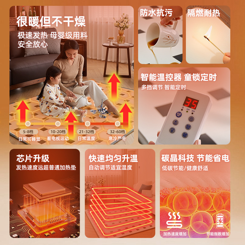 グラフェン床暖房マット家庭用炭素晶発熱加熱マット床暖房マットヨガ電熱マットリビング電気カーペット|undefined