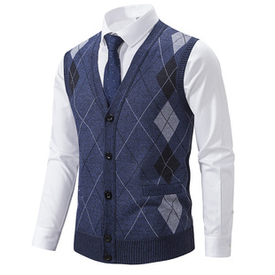 Cross-border autumn and winter men's V-neck knitted vest men's father's waistcoat sleeveless sweater vest vest vest jacket wholesale