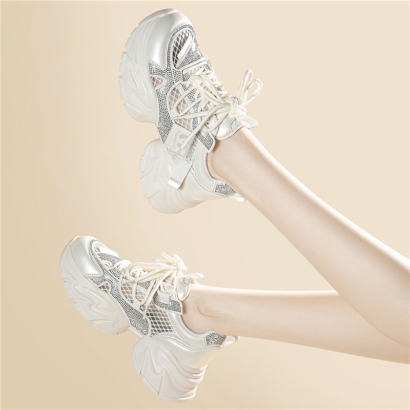 Giày thể thao nữ đế dày lưới thoáng khí 2026 – sneaker chunky nhẹ đa năng — 6139 Bạc, 6139 Màu be