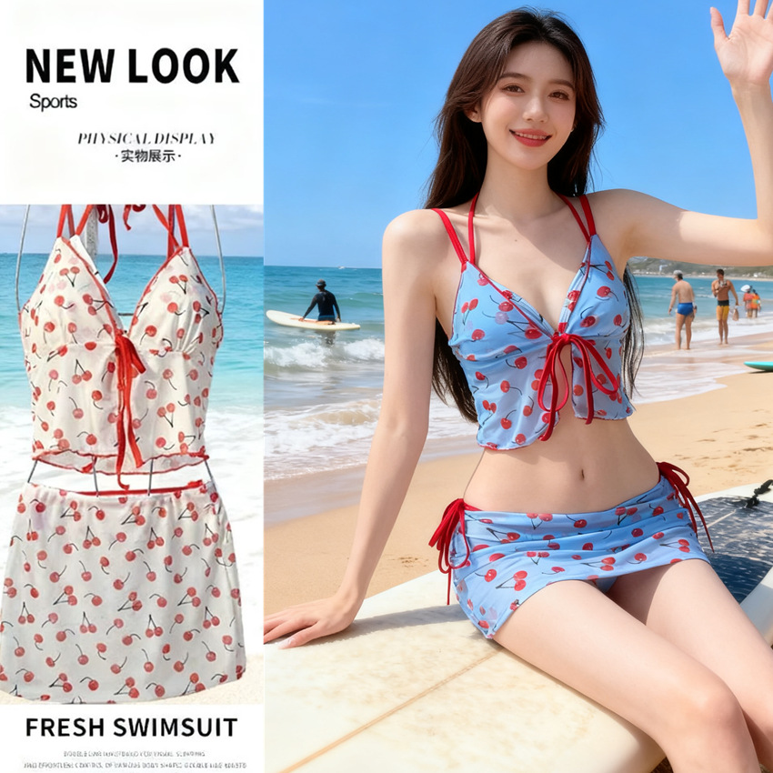 Bikini Bikini Split Swimsuit Female Cherry Sexy Backless Holiday Style Beach Swimsuit Girl High-End