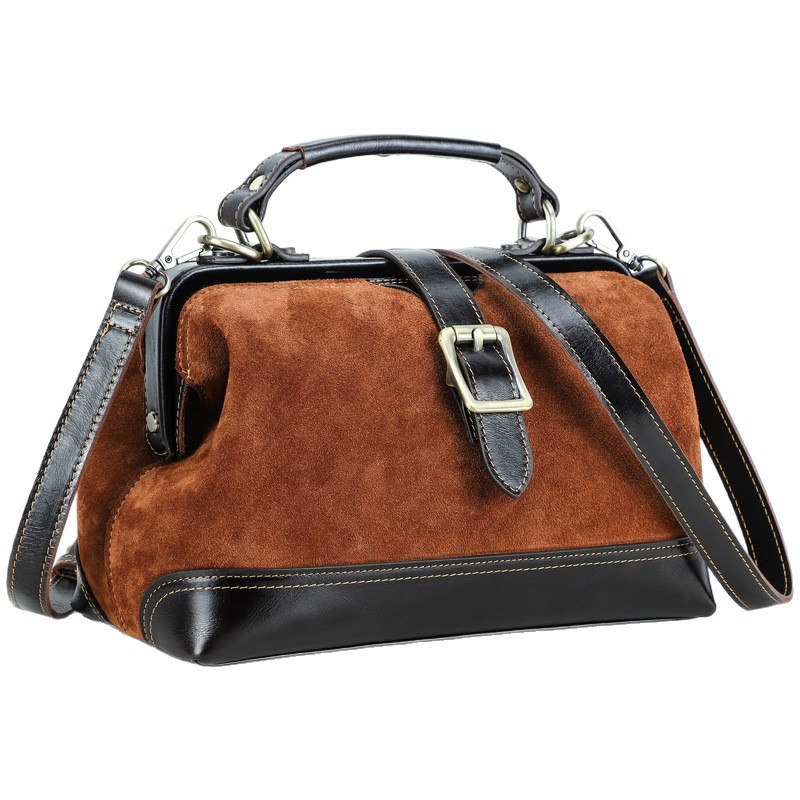 Black Angel High-Gloss Cow Suede Leather Doctor Bag Women's Genuine Leather Handbag And Crossbody Bag - Thumbnail 5