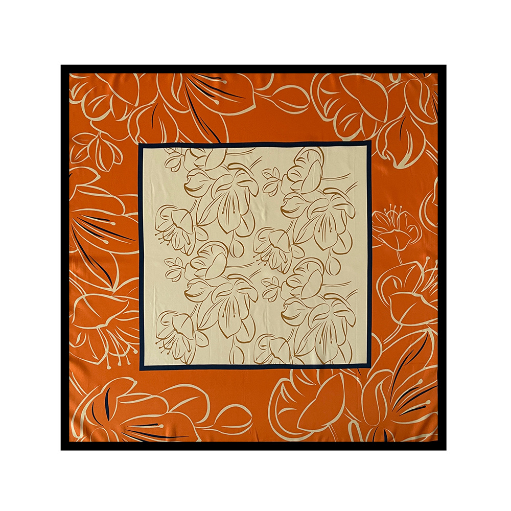 Lenço quadrado de cetim para mulher xale estampado seda_voghion.com