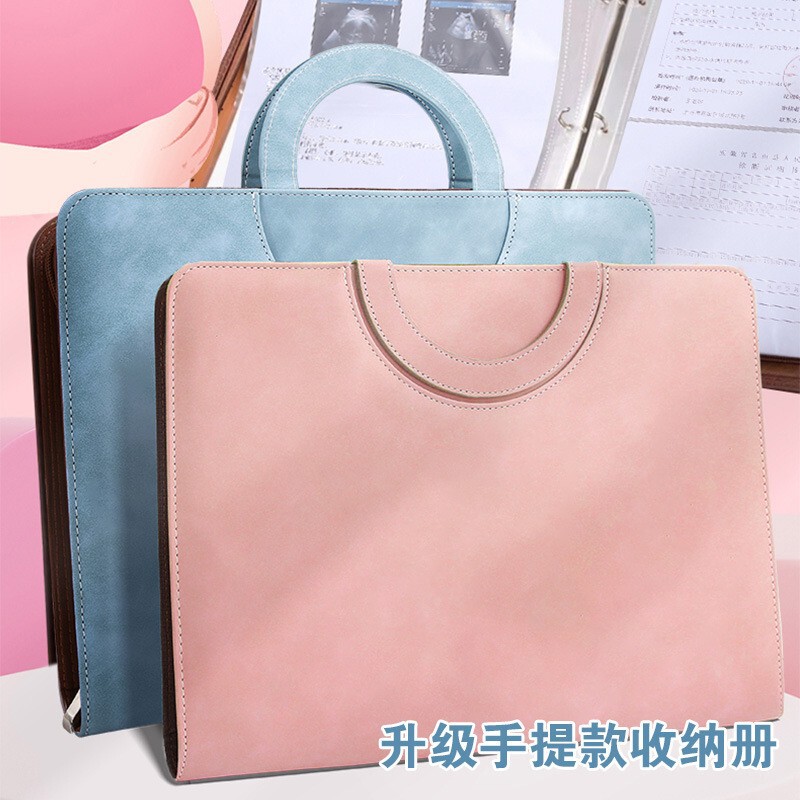 Pregnancy Check-Up Storage Book, Pregnancy File Book, Information Manual, Satchel Zipper Bag, Report Sheet, Prenatal Check-Up Book, Leather Case Collection Book