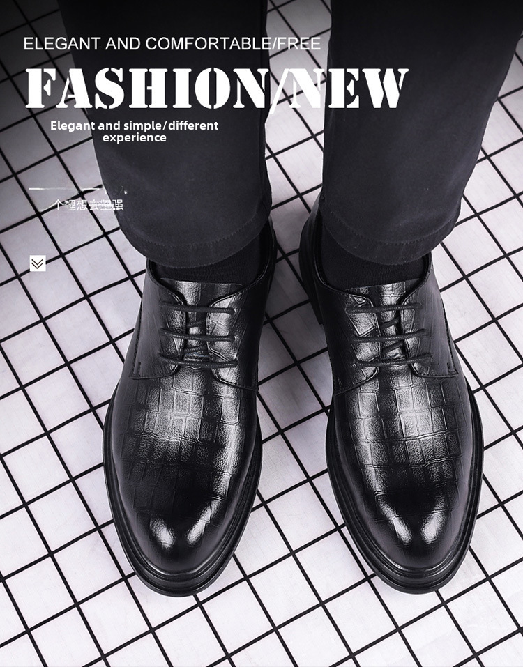 Leather Shoes Men's Business Dress Casual Trendy Shoes Spring British Groom Korean Cross-border Soft-soled Wedding Shoes Breathable_vogvips.com
