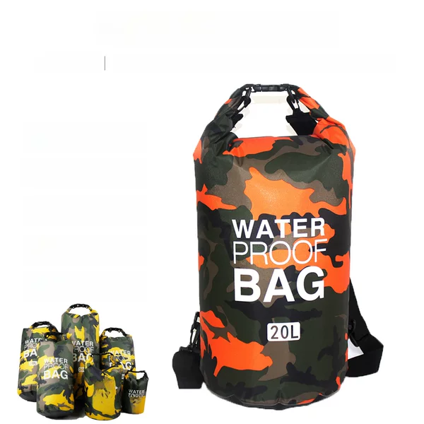 Cross-Border Hot Selling Camouflage Rafting Waterproof Bag Single Shoulder Double Shoulder Waterproof Bucket Bag Polyester Lightweight Rafting Bag Swimming Bag
