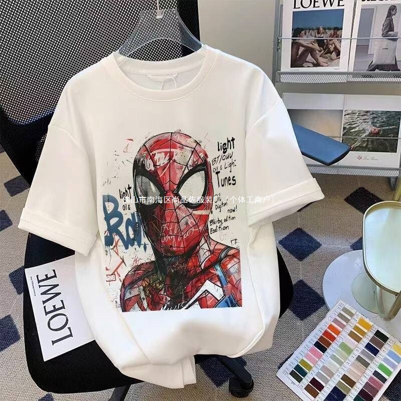 2025 Marvel Spider-Man T-Shirt Superhero Women's Summer Round Neck Scribbled Printed Short-Sleeved Fashion Street