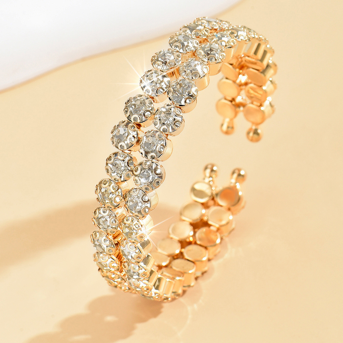 Pulsera de doble fila exagerada europea y americana AliExpress Venta caliente de alta gama rhinestone de las mujeres nupcial boda joyería de moda pulsera para mujeres