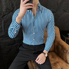 代理加盟 淘宝外贸批发新款V领条纹长袖衬衫英伦免烫男装衬衣男式