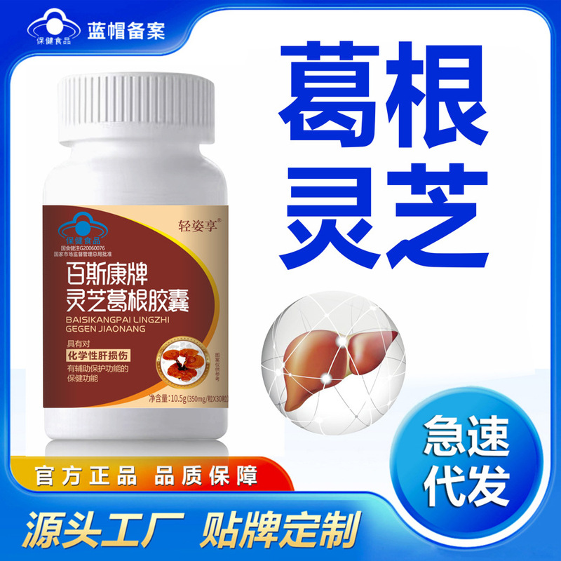Baishang Brand Ganoderma and Kudzu Root Capsules, Blue Cap Health Food, Kudzu Root and Ganoderma Tablets, One-Piece Dropshipping