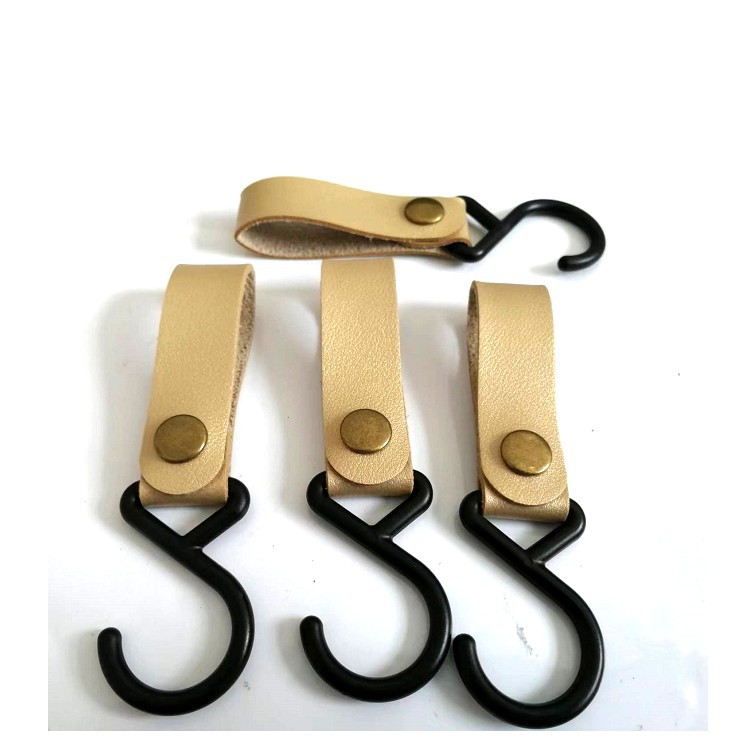 En stock al aire libre camping gancho en forma de gancho de cuero de la PU cuerda de viento llavero S gancho tienda PU tendedero gancho