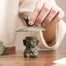 三星堆人面像茶宠摆件陶瓷摆件书房桌面文创手办礼品仿古盖置茶配