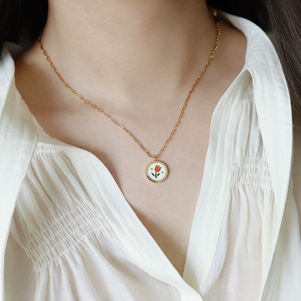 Fashion Flower Titanium Steel Pendant Necklace Stoving Varnish Plating Stainless Steel Necklaces