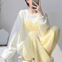 半边绒睡衣女秋冬季新款加厚保暖珊瑚绒大码胖200斤家居服套装