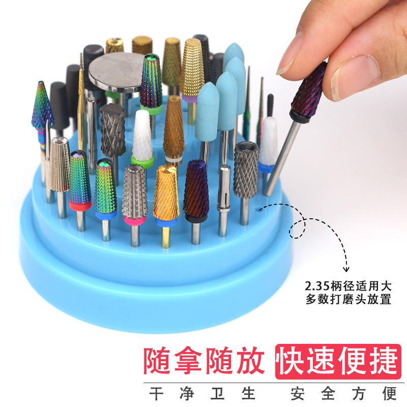 Caja de almacenamiento de cabeza de pulido de uñas 48 agujeros enchufe de cabeza de pulido de uñas estante de exhibición de lápiz multicolor