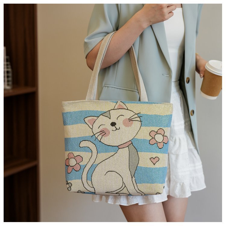 Double sided gold wire jacquard embroidered canvas student tutoring shoulder large capacity mommy bag, artistic style_voghion.com