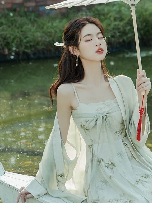 サスペンダースカート+ショール2点セット漢服夏の女性の新しい中国風ドレススーツ江南着用スカート|undefined