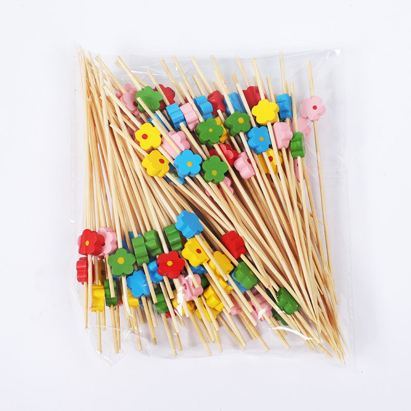 Signo de fruta desechable lindo florecita fresca bolita color postre sushi hamburguesa arte fruta palo de bambú al por mayor