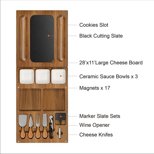 Tablero de queso de Acacia con accesorios de cuchillo fiesta al aire libre traje de tablero de queso multifuncional de Venta caliente transfronteriza
