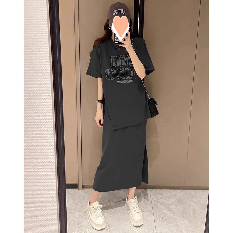 法式大码女装夏季时尚套装女欧洲站遮肚显瘦半身裙两件套|undefined