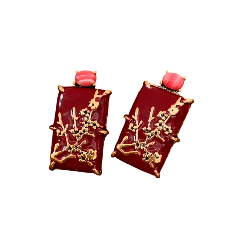 银针滴油方形吊坠耳环中古vintage轻奢高级感耳钉时尚精致耳饰女|undefined