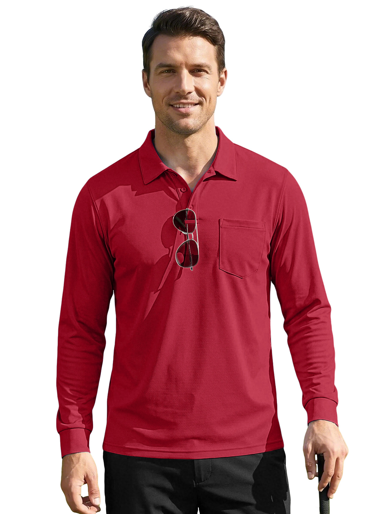 Europa y los Estados Unidos TK otoño color sólido secado rápido con solapa táctica al aire libre ojo de pájaro manga corta camiseta polo Amazon camiseta de manga larga para hombres